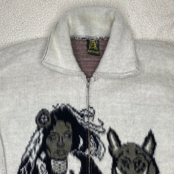 Rumiñahui Wool Incan Woman And Wolf Full Zip Sweater: Size Large - Picture 3 of 12